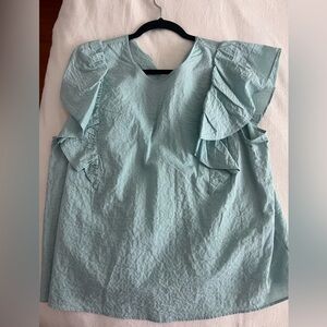 A New Day Sky Blue Ruffle Sleeve Blouse